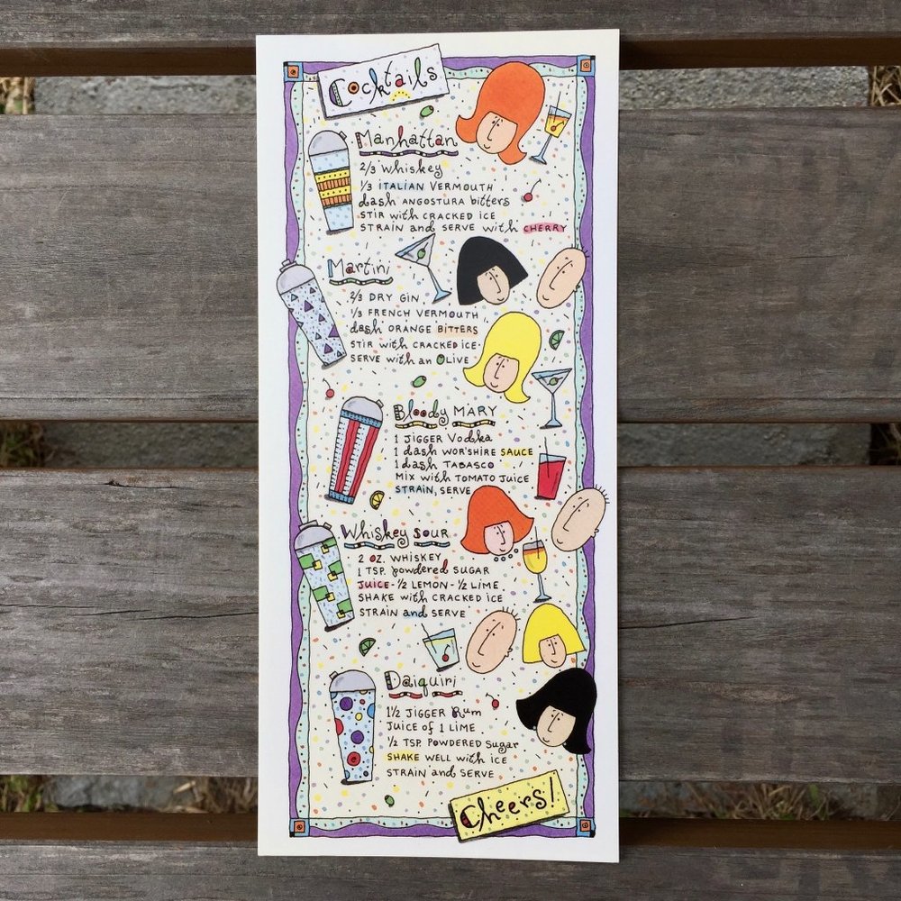 VINTAGE . 90s COCKTAIL RECIPE ORIGINAL ART CARD